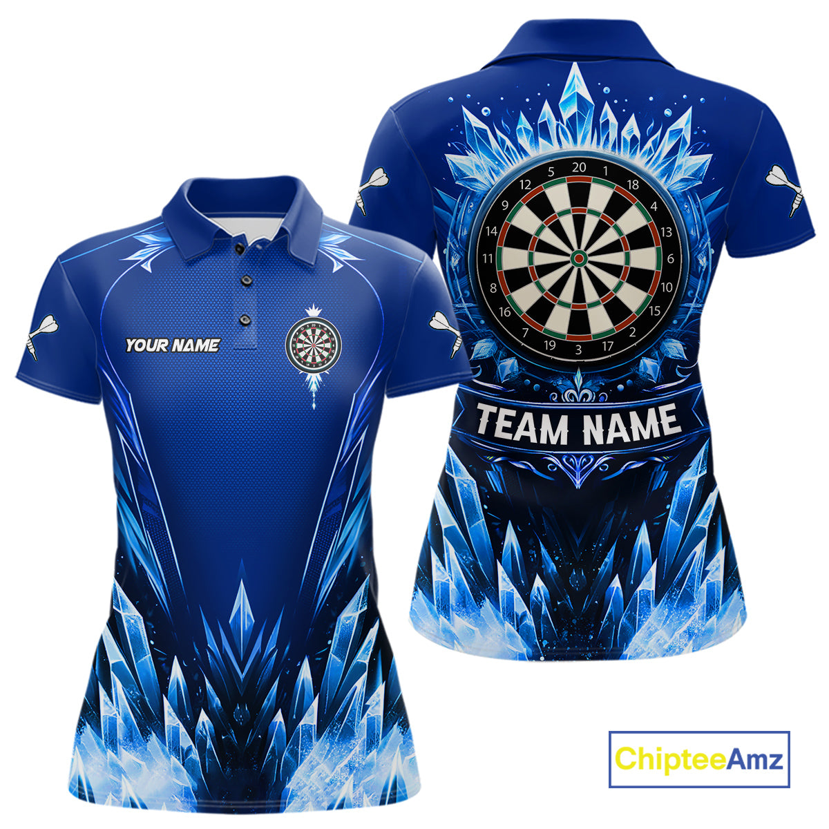 Personalized Blue Dartboard Icy Darts Polo & 1/4 Zip Custom Darts Shirt For Women, Darts Team Jersey TDM5716