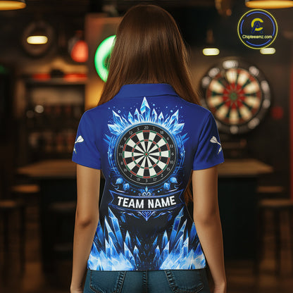 Personalized Blue Dartboard Icy Darts Polo & 1/4 Zip Custom Darts Shirt For Women, Darts Team Jersey TDM5716