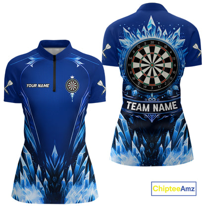 Personalized Blue Dartboard Icy Darts Polo & 1/4 Zip Custom Darts Shirt For Women, Darts Team Jersey TDM5716