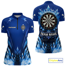 Load image into Gallery viewer, Personalized Blue Dartboard Icy Darts Polo &amp; 1/4 Zip Custom Darts Shirt For Women, Darts Team Jersey TDM5716