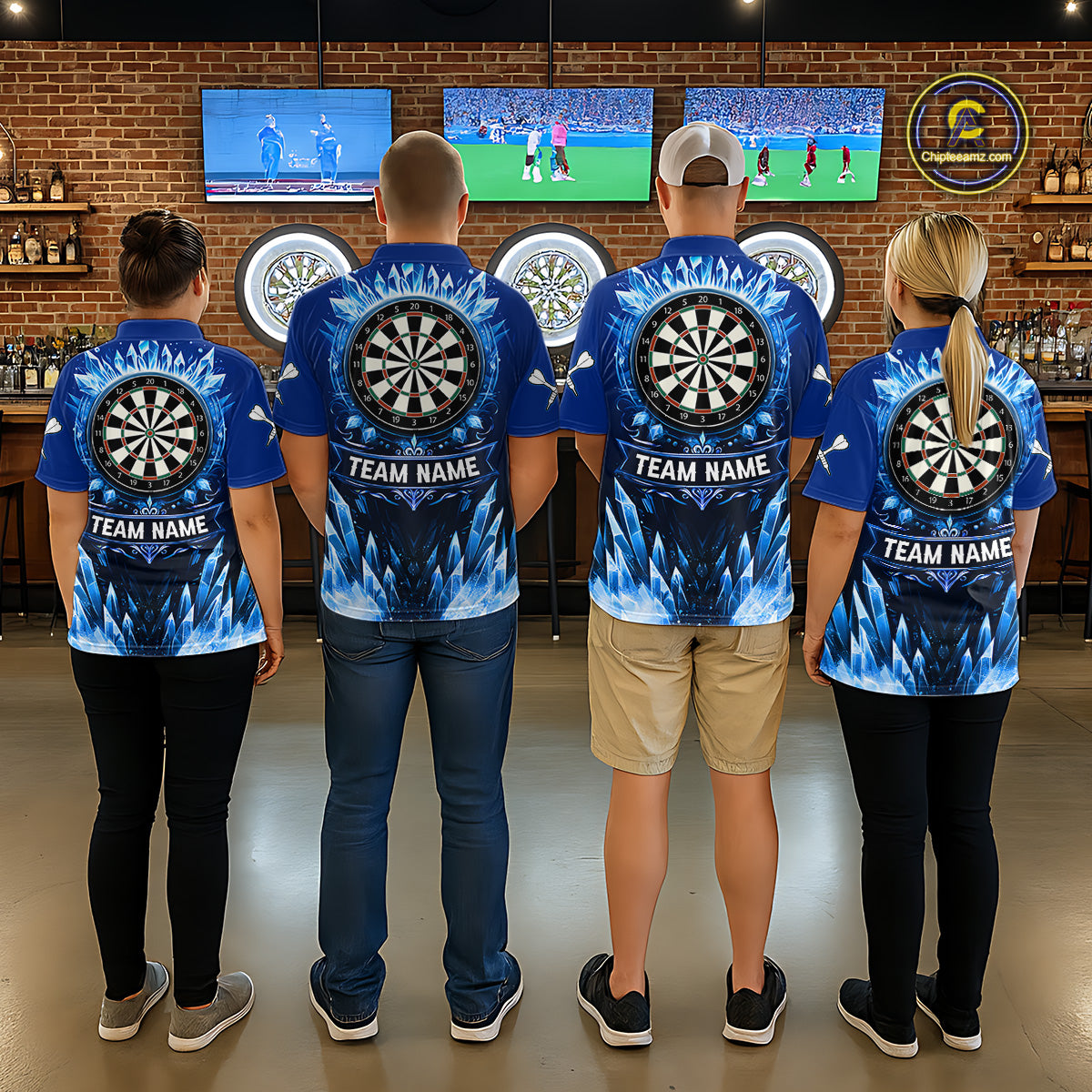 Personalized Blue Dartboard Icy Darts Polo & 1/4 Zip Custom Darts Shirt For Men, Darts Team Jersey TDM5716