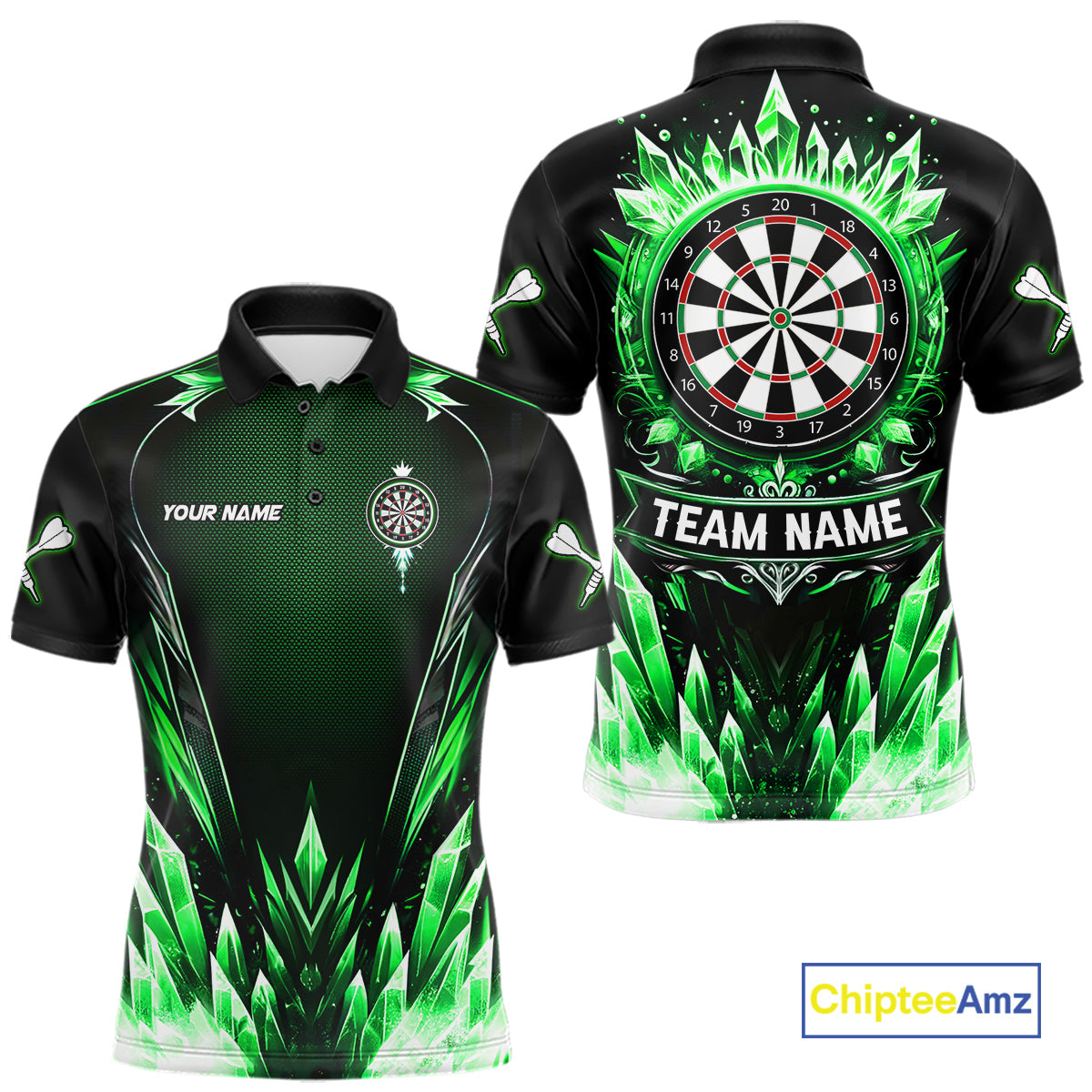 Personalized Green Dartboard Icy Darts Polo & 1/4 Zip Custom Dart Shirt For Men, Darts Team Jersey TDM5717