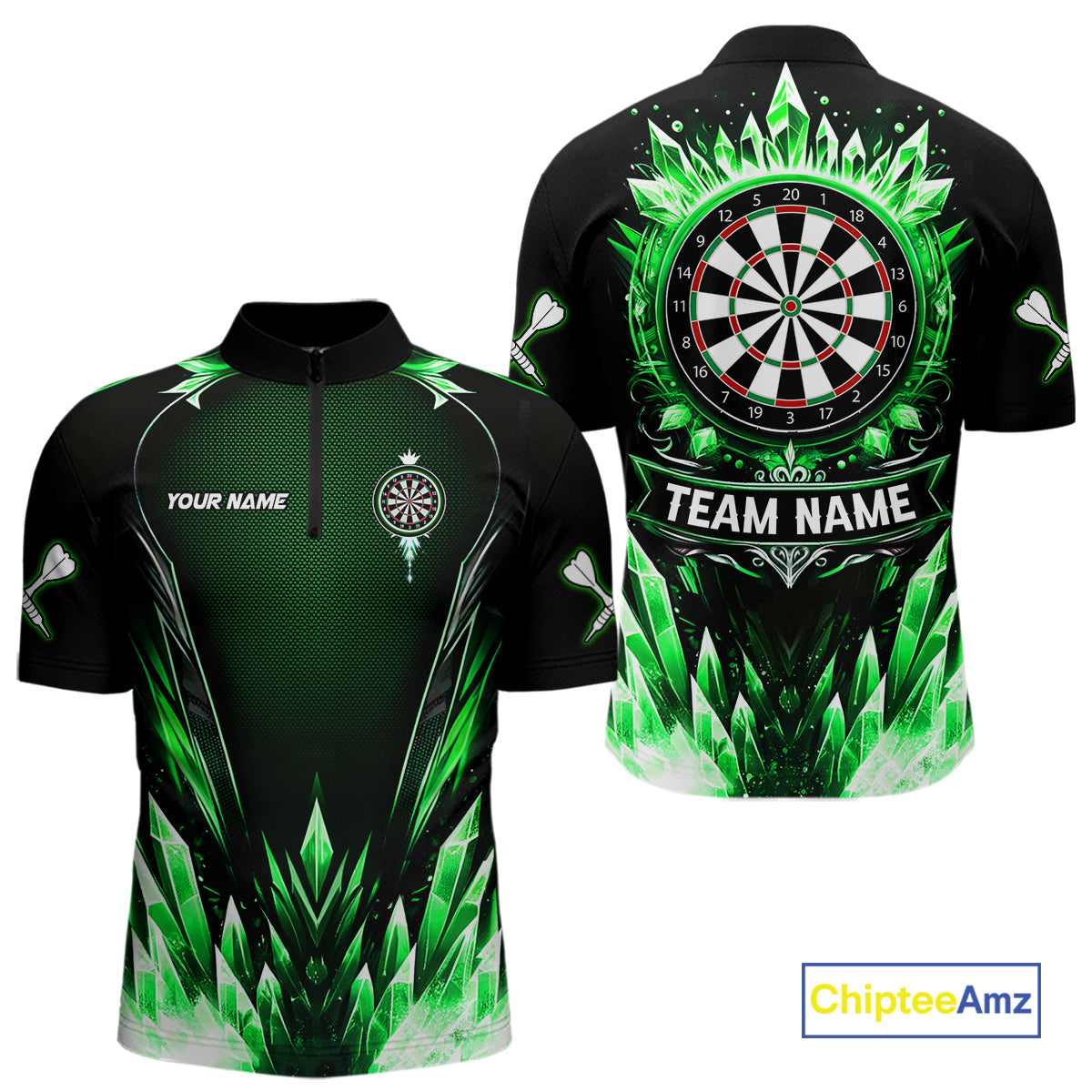 Personalized Green Dartboard Icy Darts Polo & 1/4 Zip Custom Dart Shirt For Men, Darts Team Jersey TDM5717