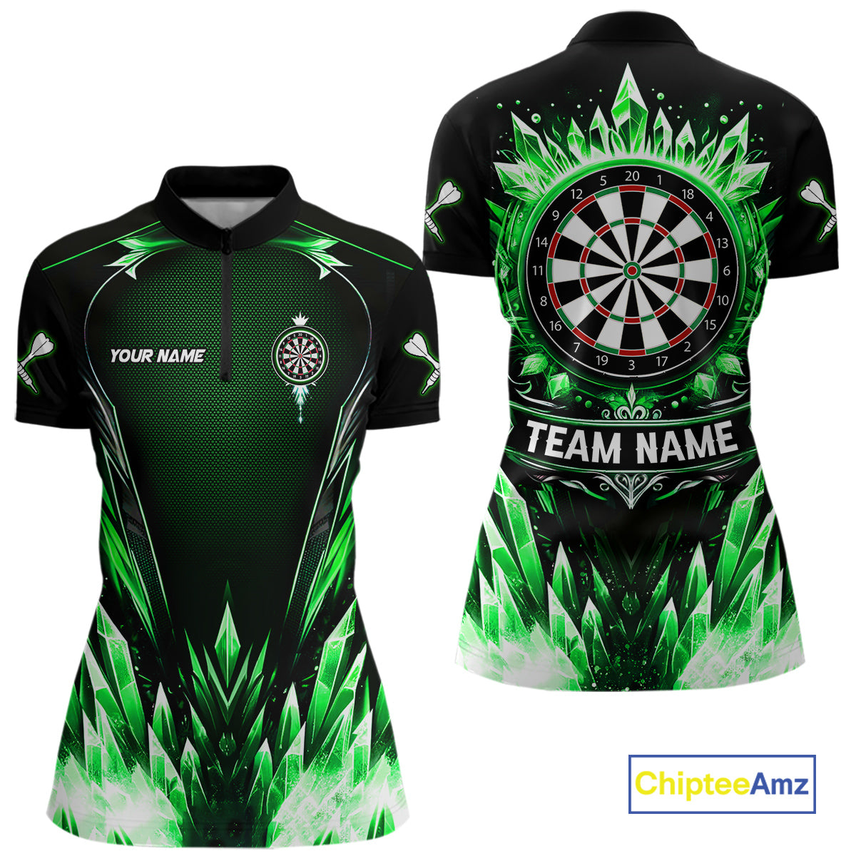 Personalized Green Dartboard Icy Darts Polo & 1/4 Zip Custom Dart Shirt For Women, Darts Team Jersey TDM5717