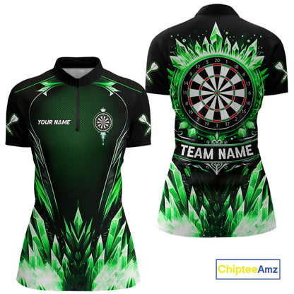 Personalized Green Dartboard Icy Darts Polo & 1/4 Zip Custom Dart Shirt For Women, Darts Team Jersey TDM5717