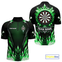 Load image into Gallery viewer, Personalized Green Dartboard Icy Darts Polo &amp; 1/4 Zip Custom Dart Shirt For Men, Darts Team Jersey TDM5717