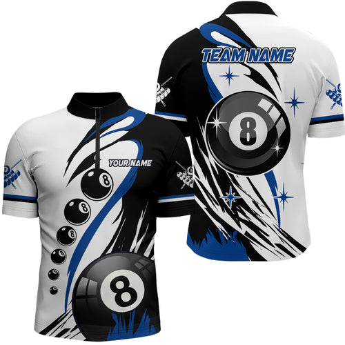 Blue Jerseys Billiard 8 Ball Pool Men Quarter-Zip Shirts Best Custom Billiard Team Shirts TDM1230