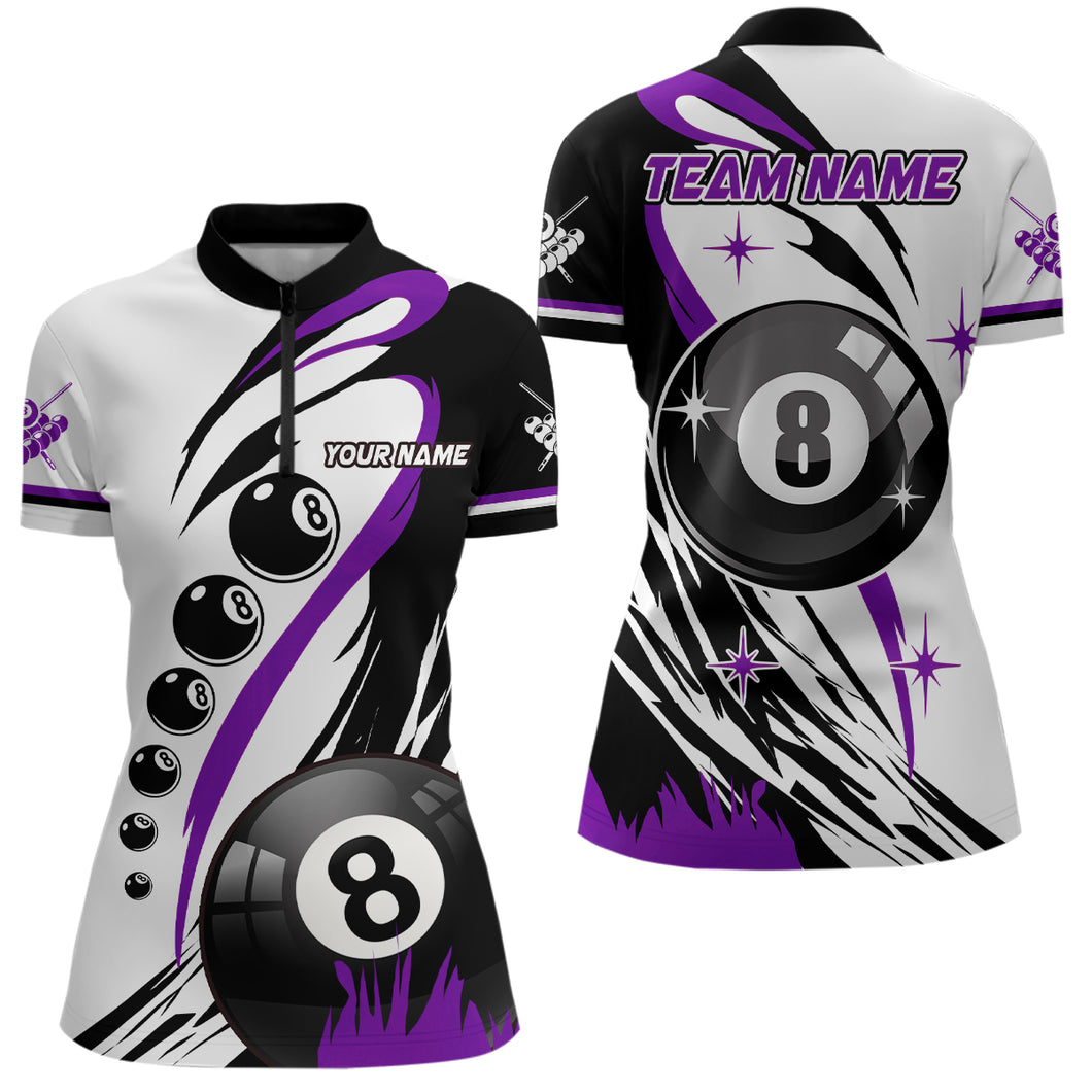 Purple Jerseys Billiard 8 Ball Pool Women Quarter-Zip Shirt Best Custom Billiard Team Shirts TDM1232