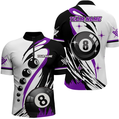 Purple Jerseys Billiard 8 Ball Pool Men Quarter-Zip Shirt Best Custom Billiard Team Shirts TDM1232