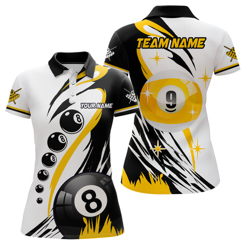 Personalized Billiard 8 Ball & 9 Ball Women Polo Shirts, Custom Team Name Billiard Attire Jerseys TDM1229