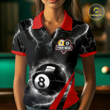 Load image into Gallery viewer, Black And Red 8 Ball 9 Ball Lightning Billiard Shirt For Women Custom Pool Team Jersey Polo, 1/4 Zip TDM6323