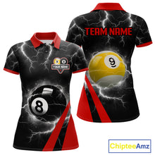 Load image into Gallery viewer, Black And Red 8 Ball 9 Ball Lightning Billiard Shirt For Women Custom Pool Team Jersey Polo, 1/4 Zip TDM6323