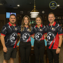 Load image into Gallery viewer, Black And Red 8 Ball 9 Ball Lightning Billiard Shirt For Men Custom Pool Team Jersey Polo, 1/4 Zip TDM6323