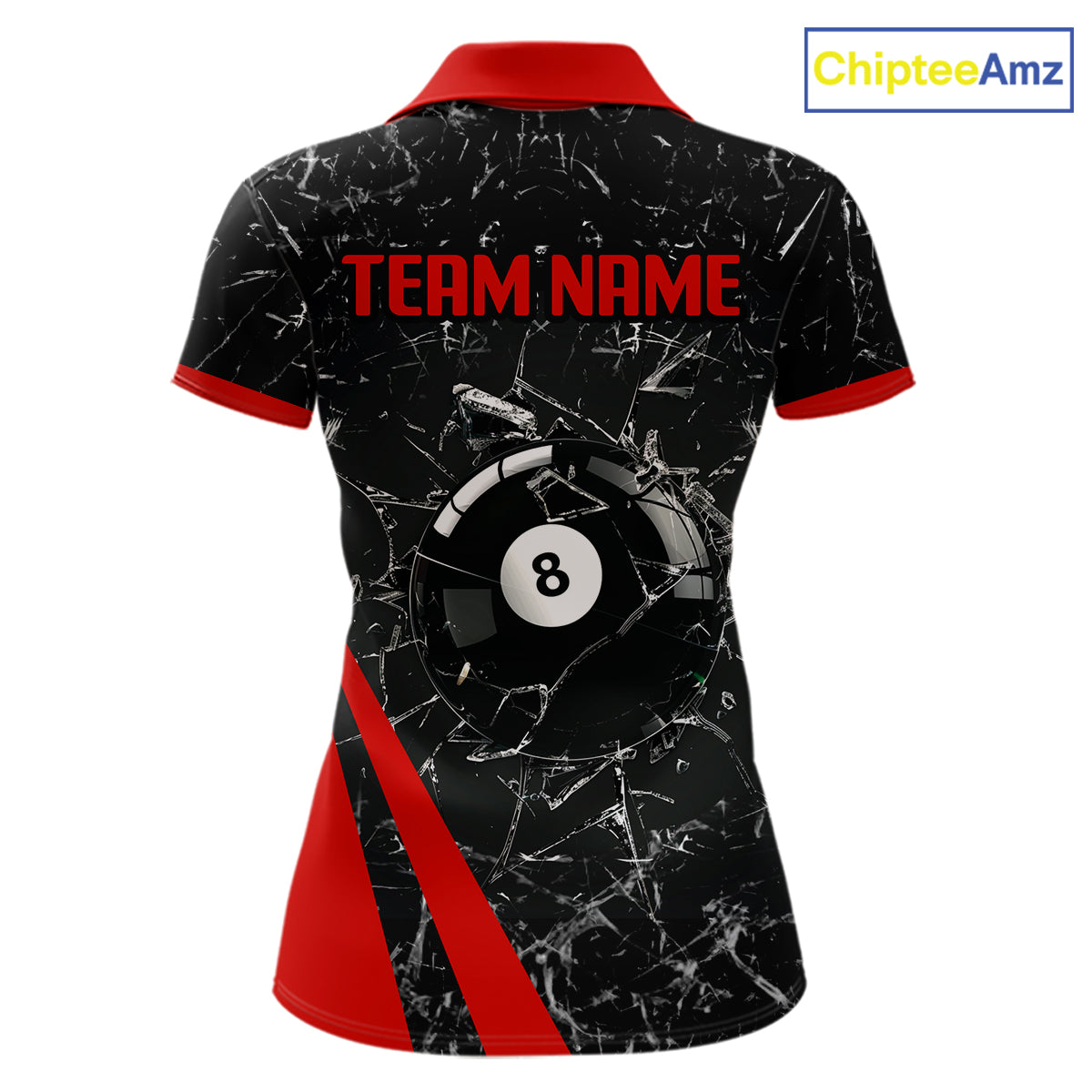 Black And Red Glass Break 8 Ball Billiard Shirt For Women Custom Pool Team Jersey Polo & 1/4 Zip TDM6324