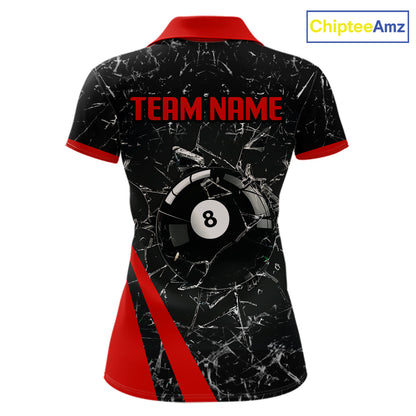 Black And Red Glass Break 8 Ball Billiard Shirt For Women Custom Pool Team Jersey Polo & 1/4 Zip TDM6324