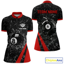 Load image into Gallery viewer, Black And Red Glass Break 8 Ball Billiard Shirt For Women Custom Pool Team Jersey Polo &amp; 1/4 Zip TDM6324