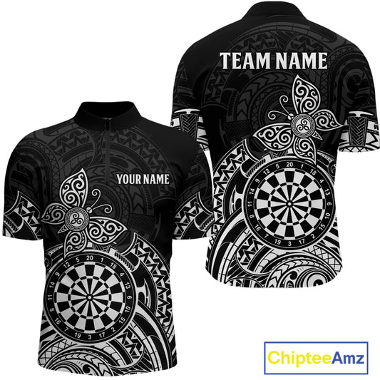 Custom White Black Tribal Dartboard Butterfly Darts Shirts For Men, Darts Team Jerseys Outfit TDM3988