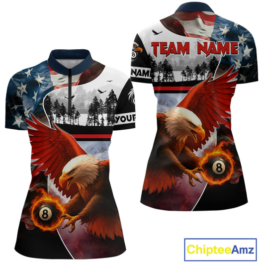 Custom American Flag Eagle 8 Ball Pool Vintage Billiard Shirts For Women, Patriotic Billiard Jerseys TDM3990
