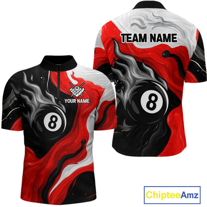 Personalized Black, Red And White 8 Ball Flame Billiard Shirt For Men Custom Pool Team Jerseys TDM4188