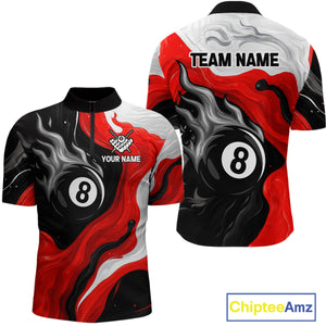 Personalized Black, Red And White 8 Ball Flame Billiard Shirt For Men Custom Pool Team Jerseys TDM4188