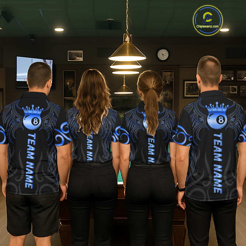 Black And Blue 8 Ball Crown Tribal Billiard Shirt For Men Custom Pool Jersey Billiard Team Shirt TDM7237