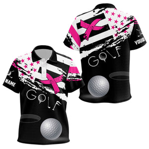 Breast Cancer Awareness American Flag Pink Ribbon Custom Kid Golf Polo Shirts Patriotic Golf Tops TDM2494