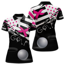 Load image into Gallery viewer, Breast Cancer Awareness American Flag Pink Ribbon Custom Womens Golf Polo Shirts Patriotic Golf Tops TDM2494