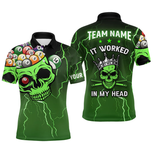 Personalized It Worked In My Head 3D Skull Full Printing Billiards Polo Shirts For Men | Green TDM0361