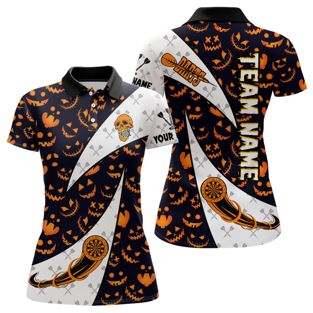 Personalized Funny Pumpkin Pattern Halloween Darts Shirts For Women, Halloween Gifts For Darts Lover TDM2735