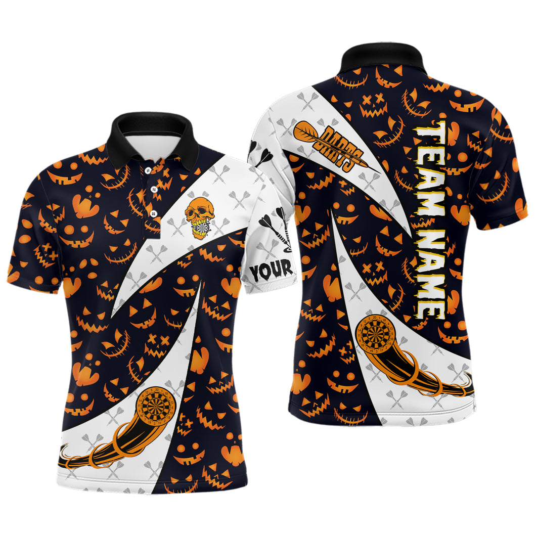 Personalized Funny Pumpkin Pattern Halloween Darts Shirts For Men, Halloween Gifts For Darts Lover TDM2735