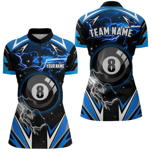 8 Ball Pool Billiard Jerseys Custom Blue Women Quarter-Zip Shirt Team League Billiard Shirts TDM0558