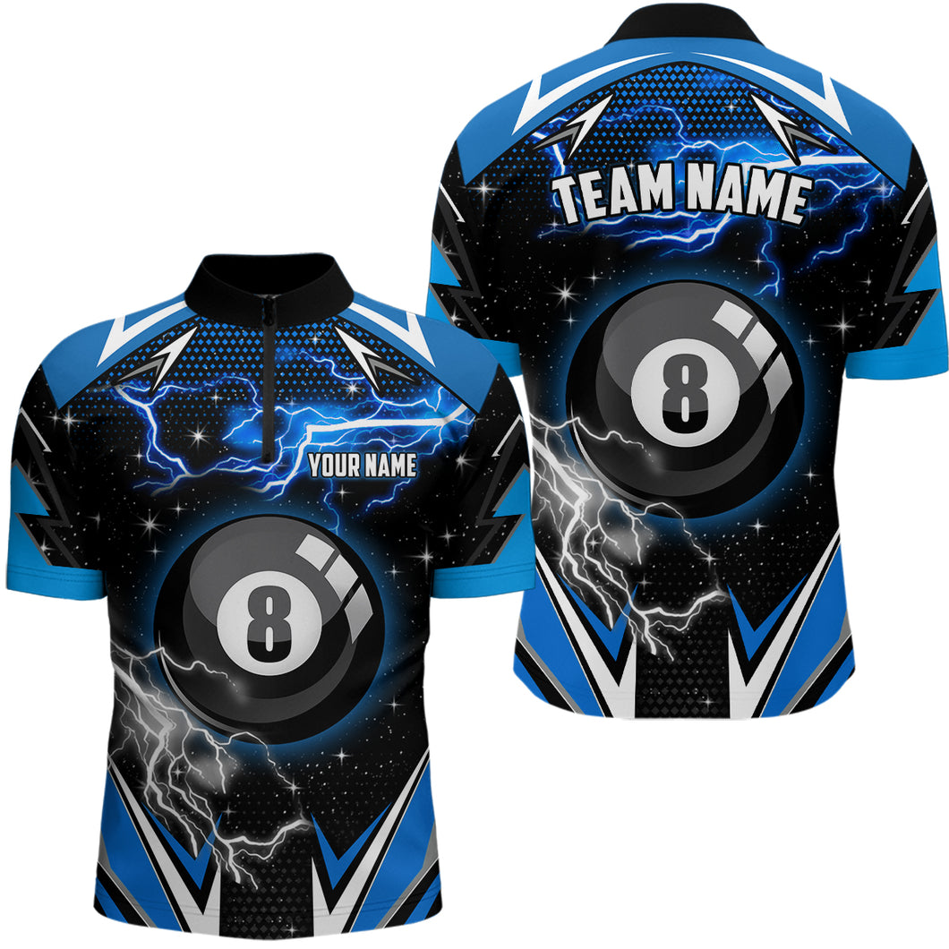 8 Ball Pool Billiard Jerseys Custom Blue Men Quarter-Zip Shirt Team League Billiard Shirts TDM0558