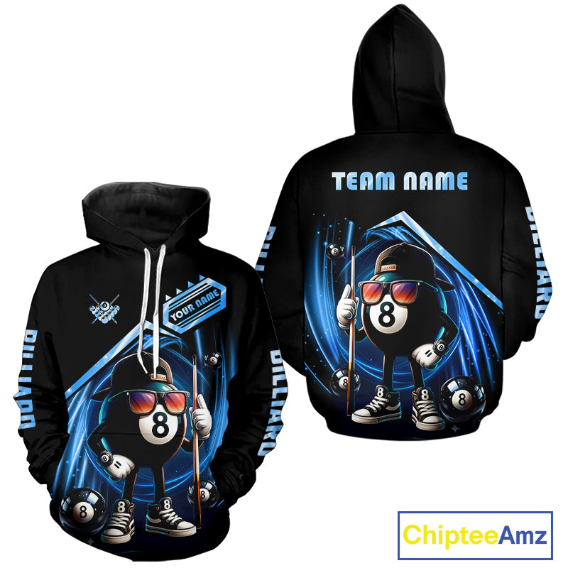 Blue Funny 8 Ball Billiard Hoodie For Men And Women Custom 8 Ball Hoodie Pool Team Shirts TDM5205