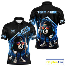 Load image into Gallery viewer, Blue Funny 8 Ball Billiard Shirt For Men Custom Pool Team Shirt, Billiard Jersey Polo &amp; 1/4 Zip TDM5205