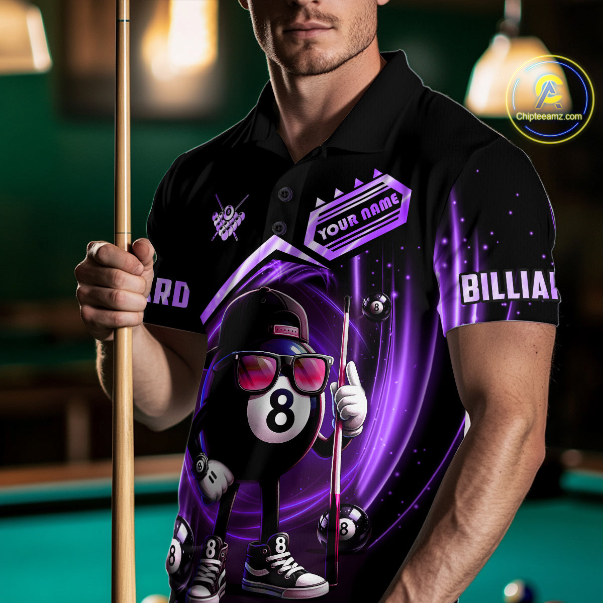Purple Funny 8 Ball Billiard Shirt For Men Custom Pool Team Shirt, Billiard Jersey Polo & 1/4 Zip TDM5207