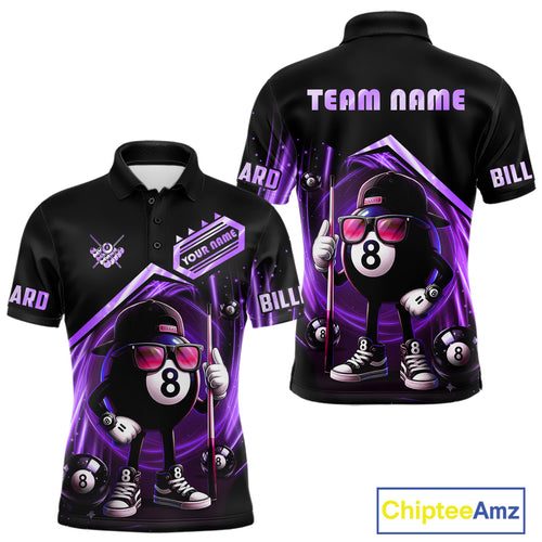 Purple Funny 8 Ball Billiard Shirt For Men Custom Pool Team Shirt, Billiard Jersey Polo & 1/4 Zip TDM5207