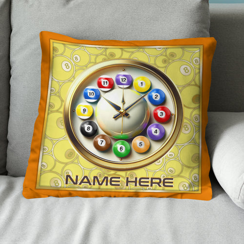 Funny Clock Billiard Balls Custom Yellow Pillow, Best Pool Throw Pillow TDM0903