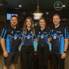 Load image into Gallery viewer, Personalized Blue 8 Ball Flame Billiard Polo &amp; Quarter Zip For Men, 8 Ball Pool Team Jersey TDM5731