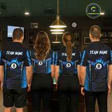 Load image into Gallery viewer, Personalized Blue 8 Ball Flame Billiard Polo &amp; Quarter Zip For Men, 8 Ball Pool Team Jersey TDM5731