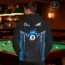 Load image into Gallery viewer, Personalized Blue 8 Ball Flame Hoodie For Men And Women Custom Billiard Hoodie Pool Team Jersey TDM5731