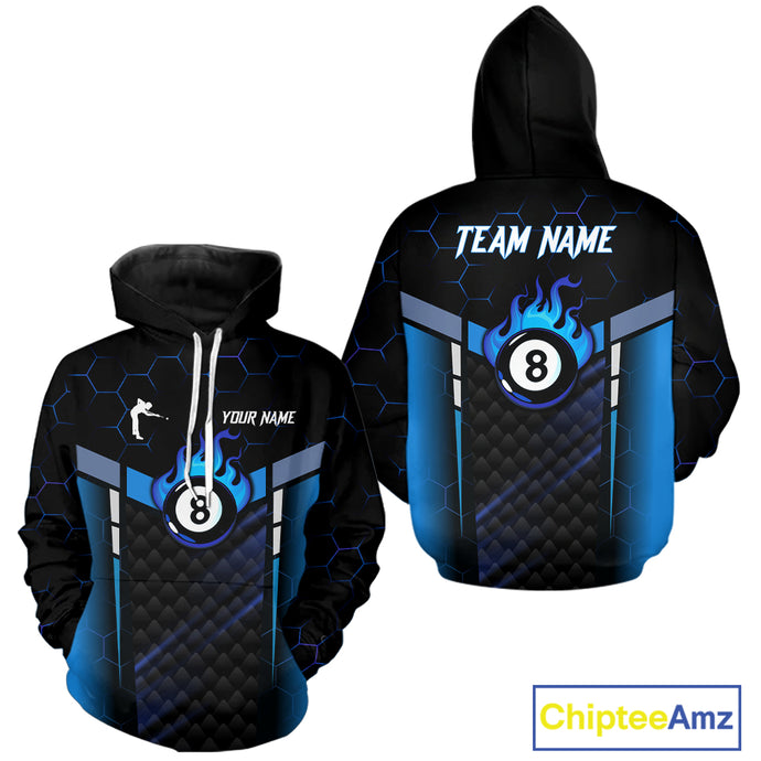 Personalized Blue 8 Ball Flame Hoodie For Men And Women Custom Billiard Hoodie Pool Team Jersey TDM5731