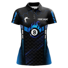 Load image into Gallery viewer, Personalized Blue 8 Ball Flame Billiard Polo &amp; Quarter Zip For Women, 8 Ball Pool Team Jersey TDM5731