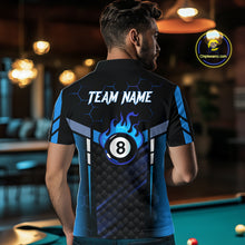 Load image into Gallery viewer, Personalized Blue 8 Ball Flame Billiard Polo &amp; Quarter Zip For Men, 8 Ball Pool Team Jersey TDM5731