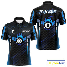 Load image into Gallery viewer, Personalized Blue 8 Ball Flame Billiard Polo &amp; Quarter Zip For Men, 8 Ball Pool Team Jersey TDM5731