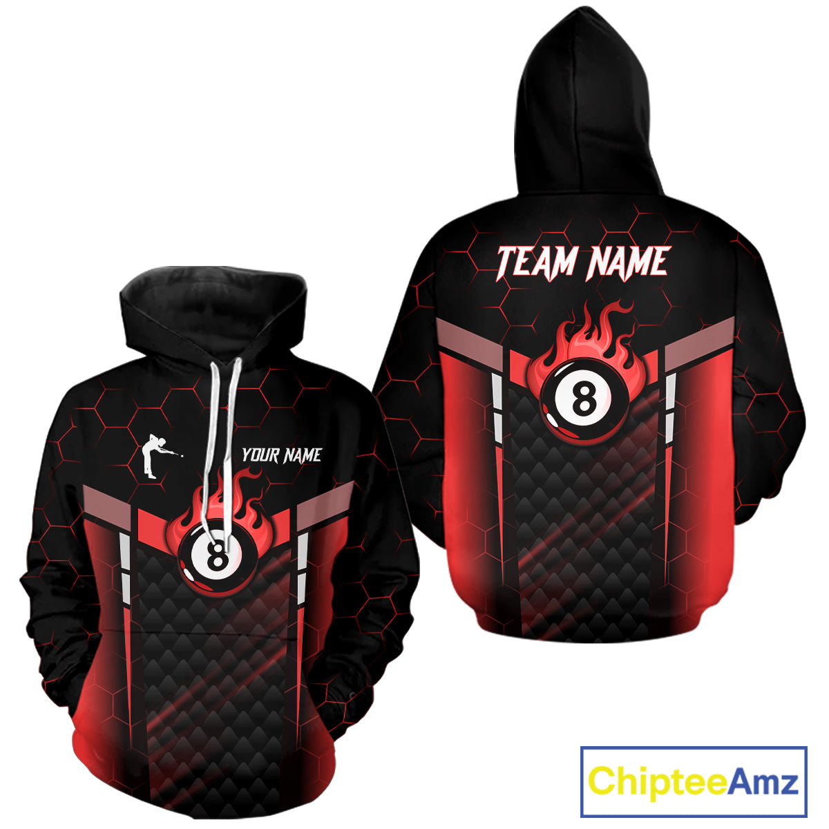 Personalized Red 8 Ball Flame Hoodie For Men And Women Custom Billiard Hoodie Pool Team Jersey TDM5732