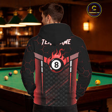 Load image into Gallery viewer, Personalized Red 8 Ball Flame Hoodie For Men And Women Custom Billiard Hoodie Pool Team Jersey TDM5732