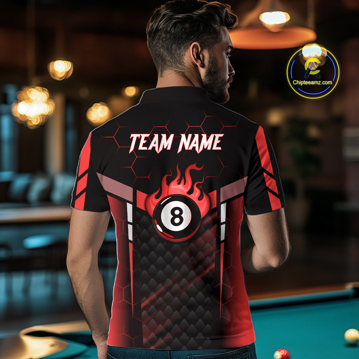 Personalized Red 8 Ball Flame Billiard Polo & Quarter Zip For Men, 8 Ball Pool Team Jersey TDM5732