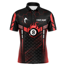 Load image into Gallery viewer, Personalized Red 8 Ball Flame Billiard Polo &amp; Quarter Zip For Men, 8 Ball Pool Team Jersey TDM5732