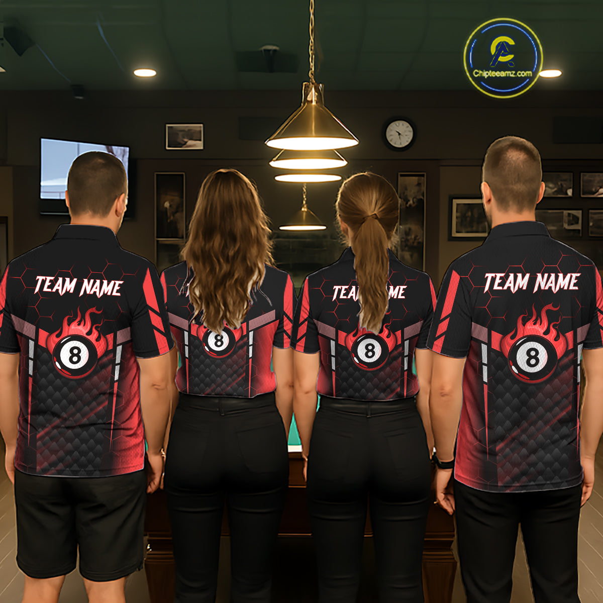 Personalized Red 8 Ball Flame Billiard Polo & Quarter Zip For Women, 8 Ball Pool Team Jersey TDM5732