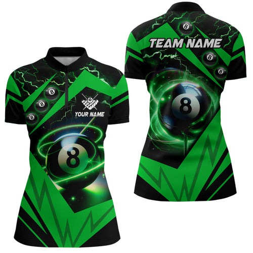 Green 8 Ball Pool Billiard Jersey Women Quarter-Zip Shirt Custom Team League Billiard Shirt TDM1449